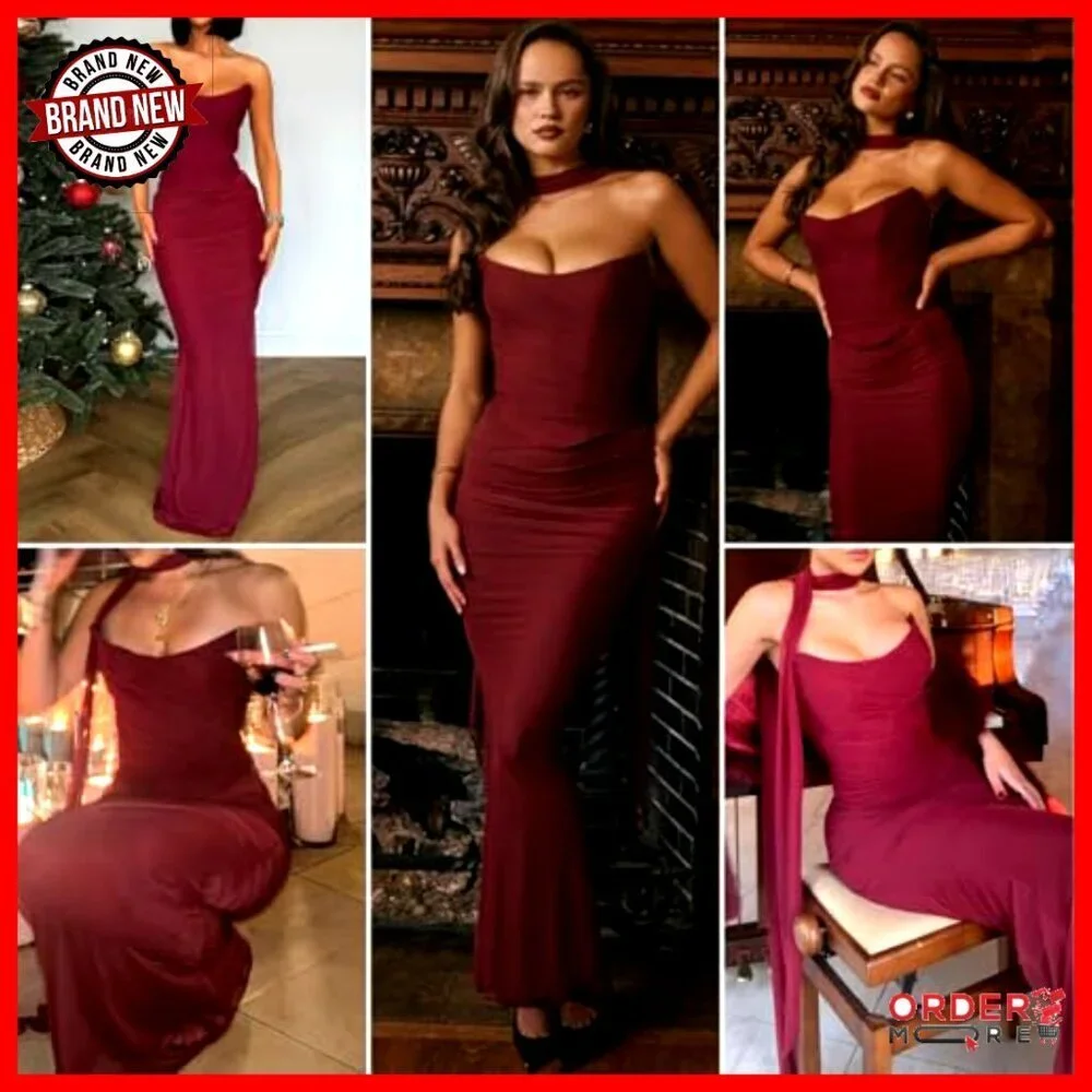 Elegant Boned Corset Tube Top Ruched Maxi Skirt Set Formal Evening Wear